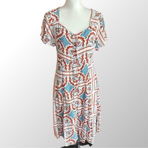 Anthropologie Maeve Dress Size 2 Red White & Blue Praslin Floral Buttondown